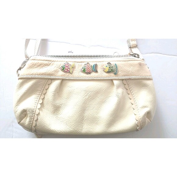 BRIGHTON Crossbody Leather Shoulder Bag Beige Fish Sea Coastal Mini Bag Vintage - Picture 3 of 10